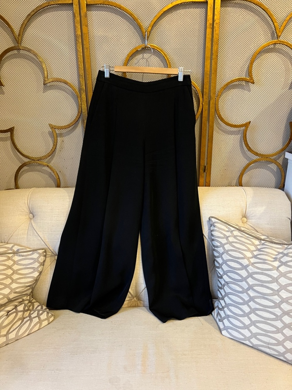 Massimo Dutti Black Wide-Leg Trousers